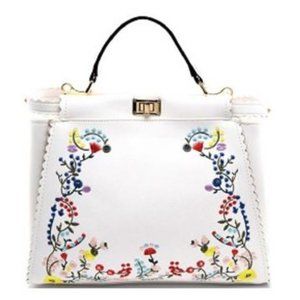 ELEGANT FLOWER EMBROIDERY TURN-LOCK SATCHEL